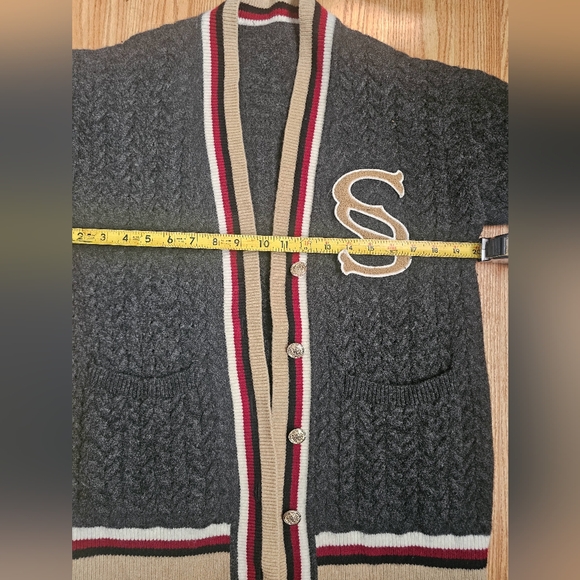 Sandro - Logo Letterman’s Charcoal and Tan Cardigan - Picture 6 of 10